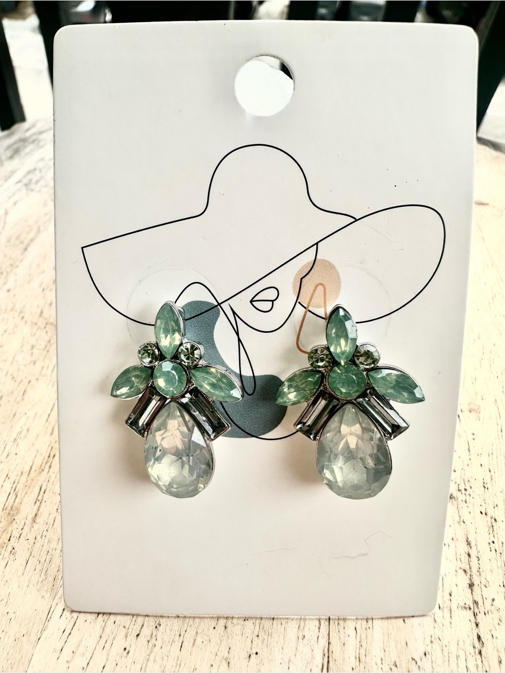 Green Crystal Teardrop Cluster Earrings - Women Jewelry